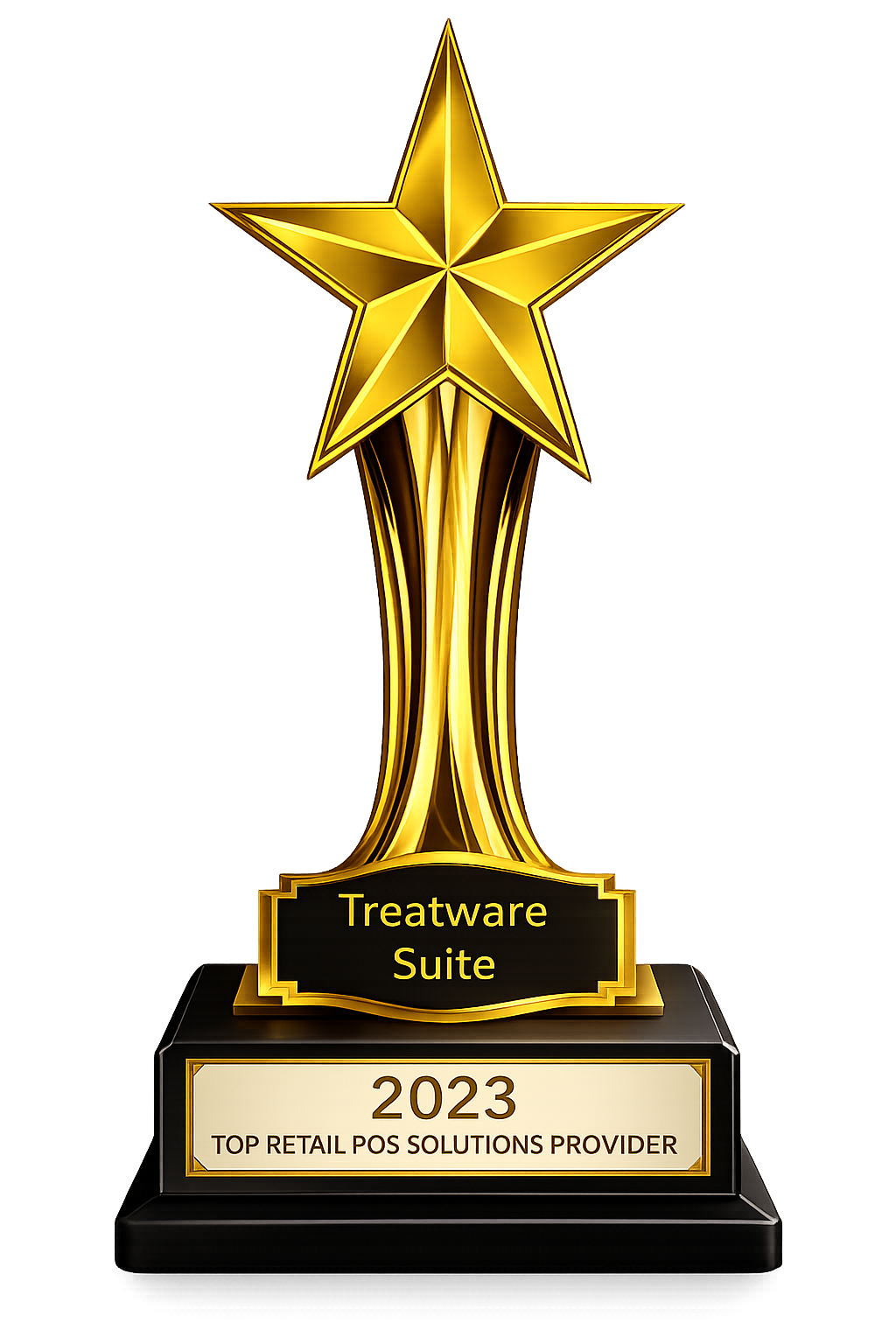Retail Tech Insights 2023 Top Retail POS Solutions Provider award trophy for Treatware Suite